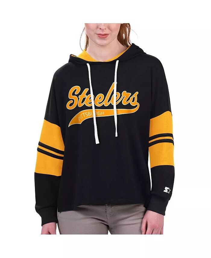 

Женская черная футболка с капюшоном Pittsburgh Steelers Bump And Run с длинным рукавом Starter