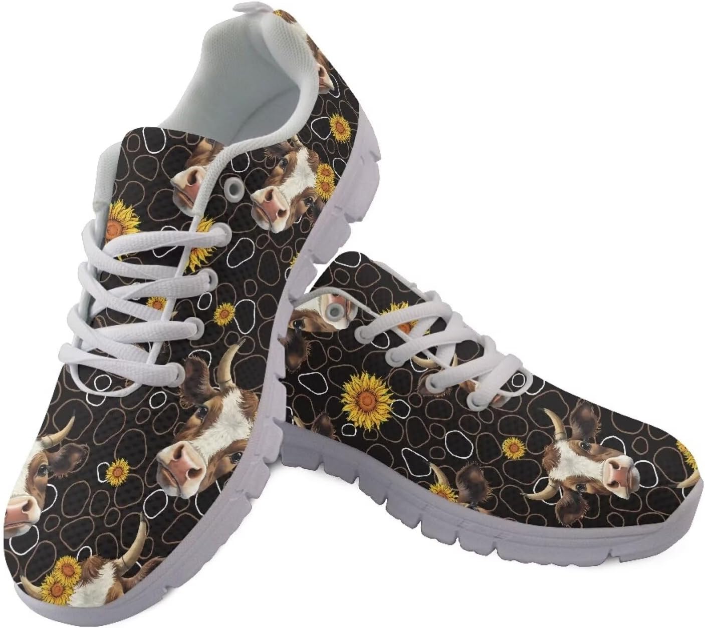 

Мужские и женские кроссовки GIFTPUZZ, дышащие с сеткой, повседневные спортивные, легкие, на шнуровке, для ходьбы, Cow Sunflower