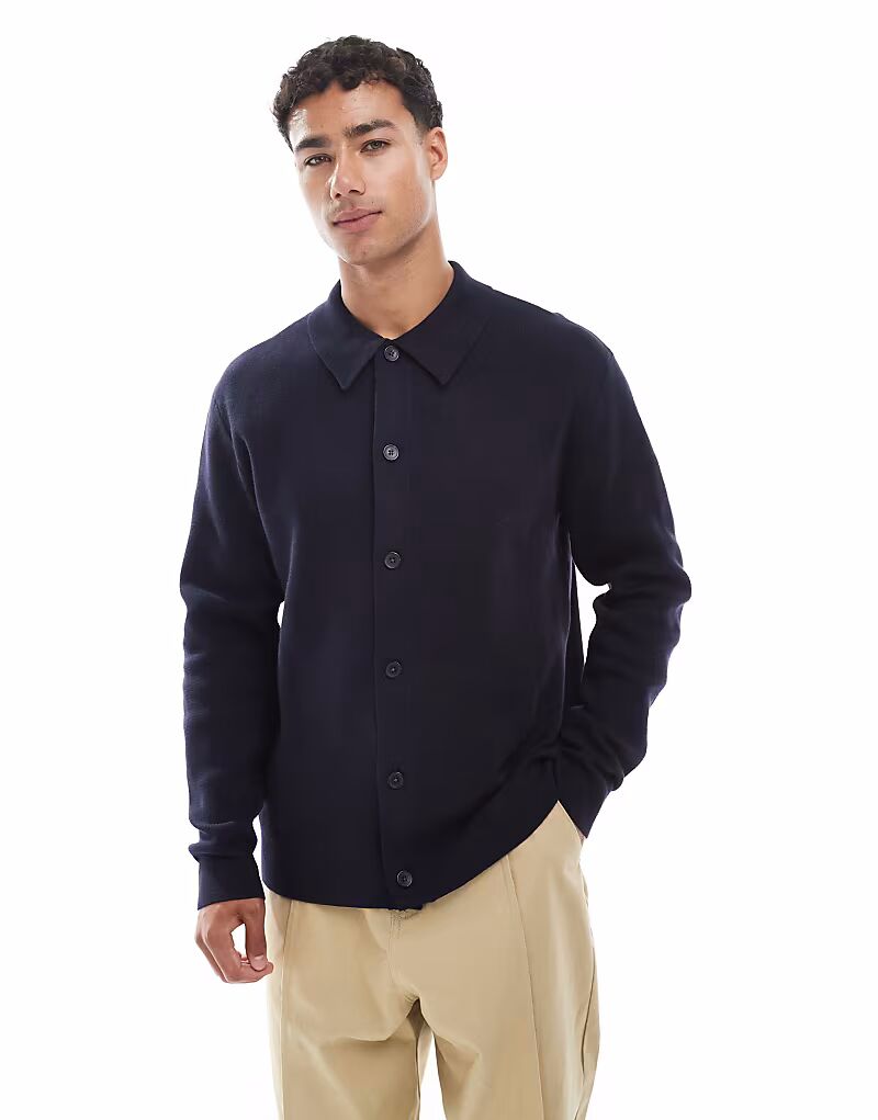 

Вязаный кардиган премиум-класса с воротником темно-синего цвета Jack & Jones