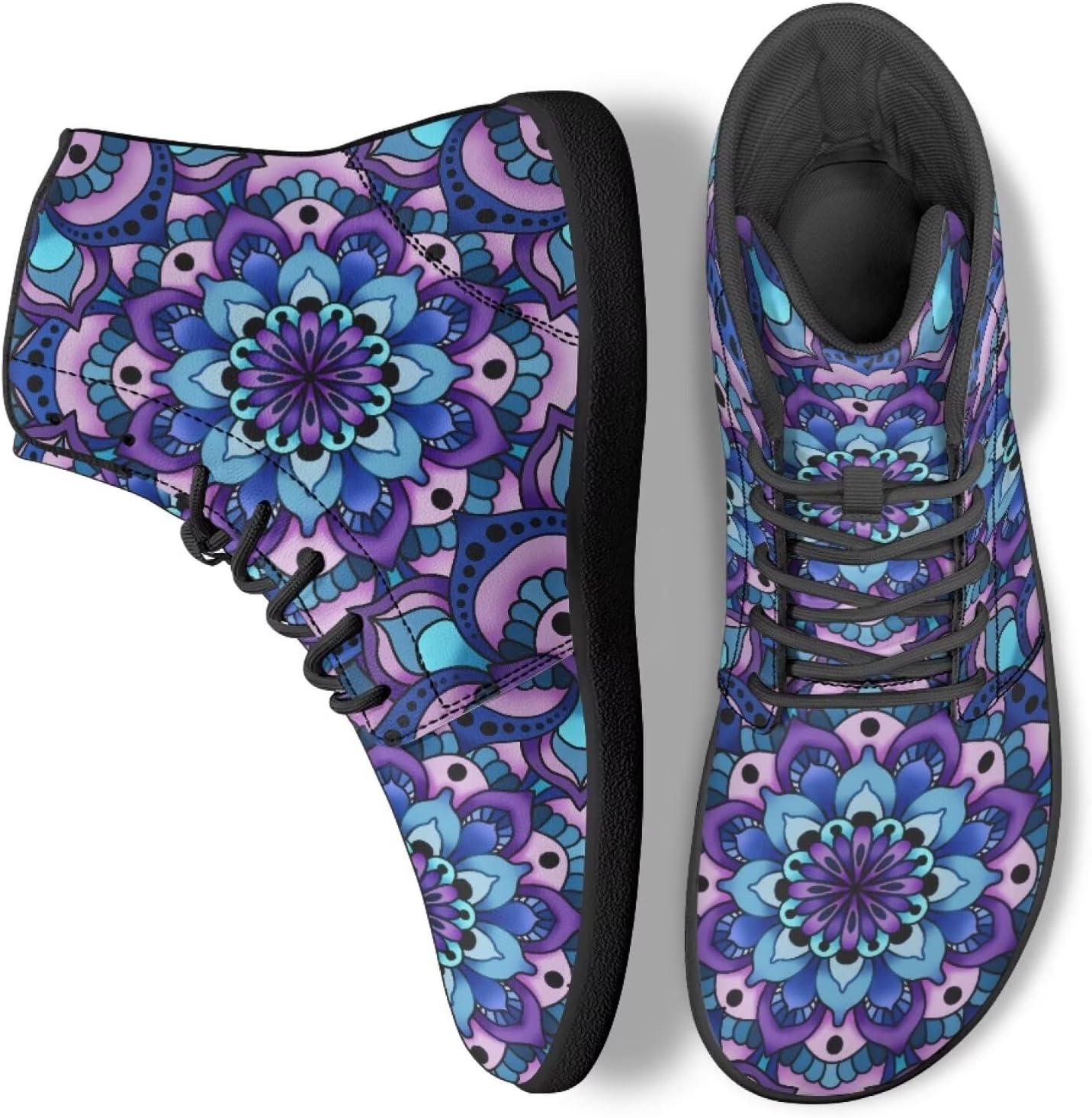 

Кроссовки Boho Mandala с цветочным узором для женщин и мужчин, с высоким верхом из PU кожи, для работы и ходьбы Ecaestolph, фиолетовый