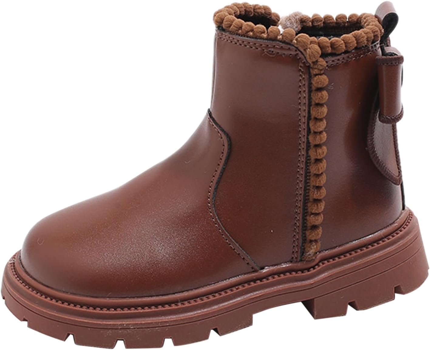 

Детские плюшевые ботинки до щиколотки с боковой молнией, теплые и пушистые, для холодной погоды, водоотталкивающие, противоскользящие, нарядные ботиночки Generic, Brown