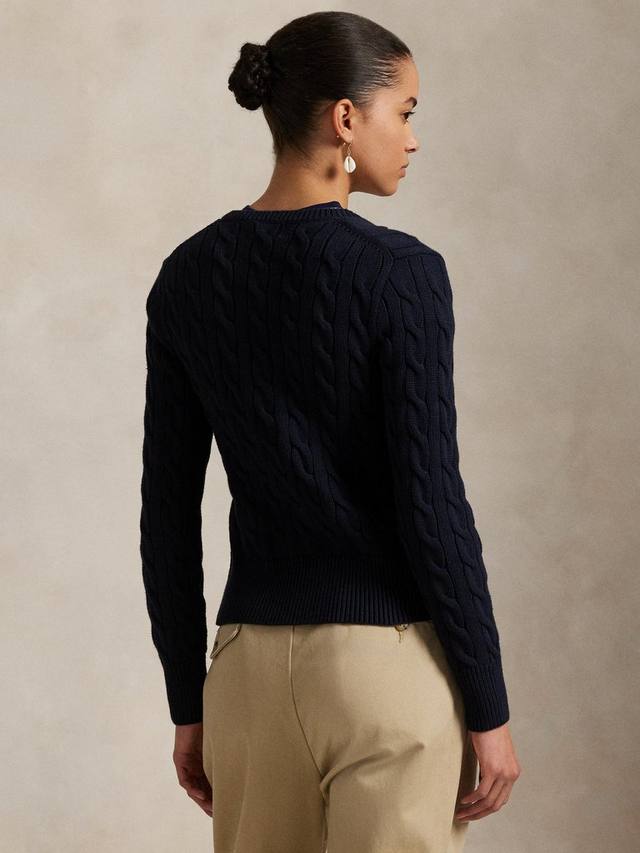 Прямой кардиган с круглым вырезом и узором "косичка" Ralph Lauren, Hunter Navy — фото 2