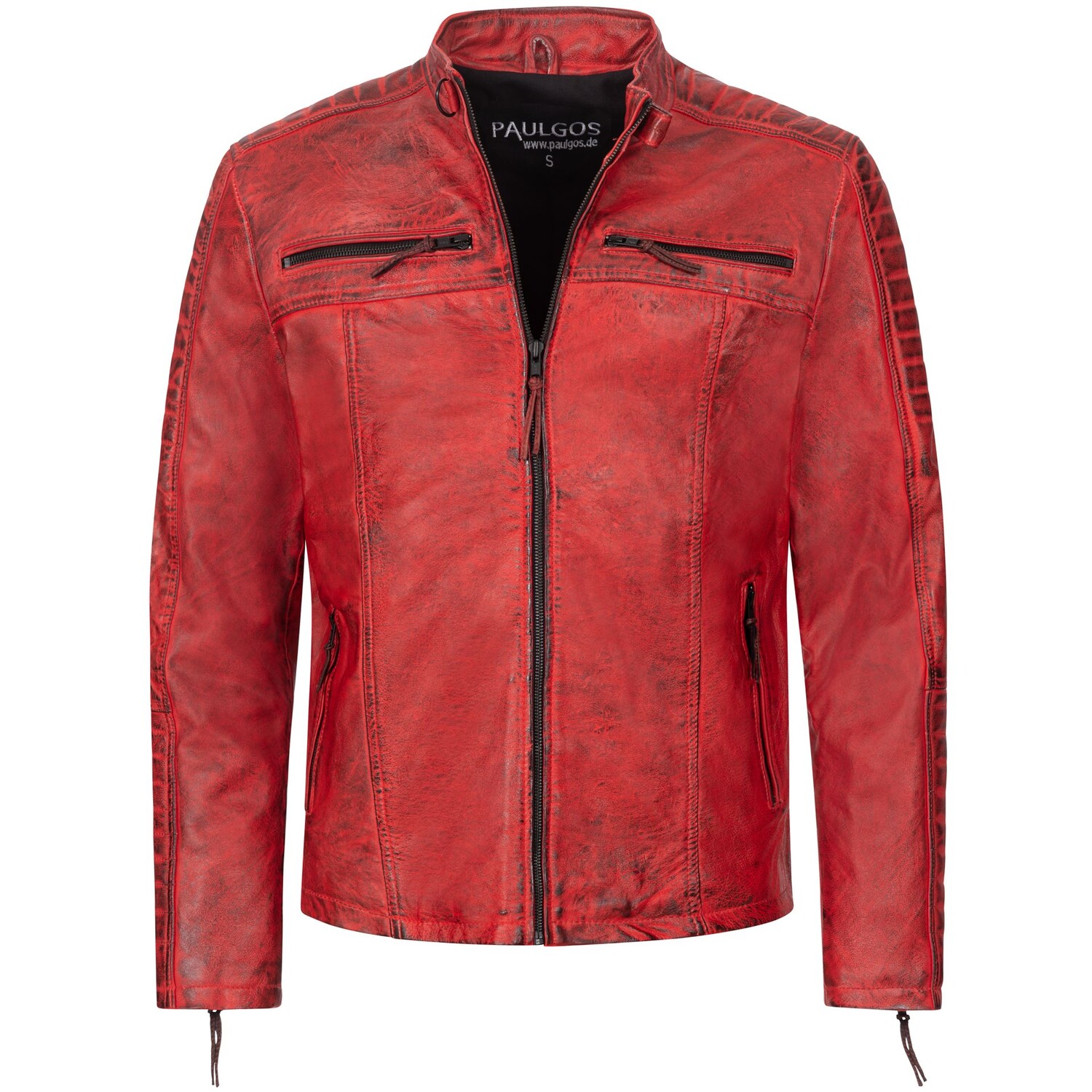 

Кожаная куртка PAULGOS Übergangsjacke Biker Look Echtleder D1, красный