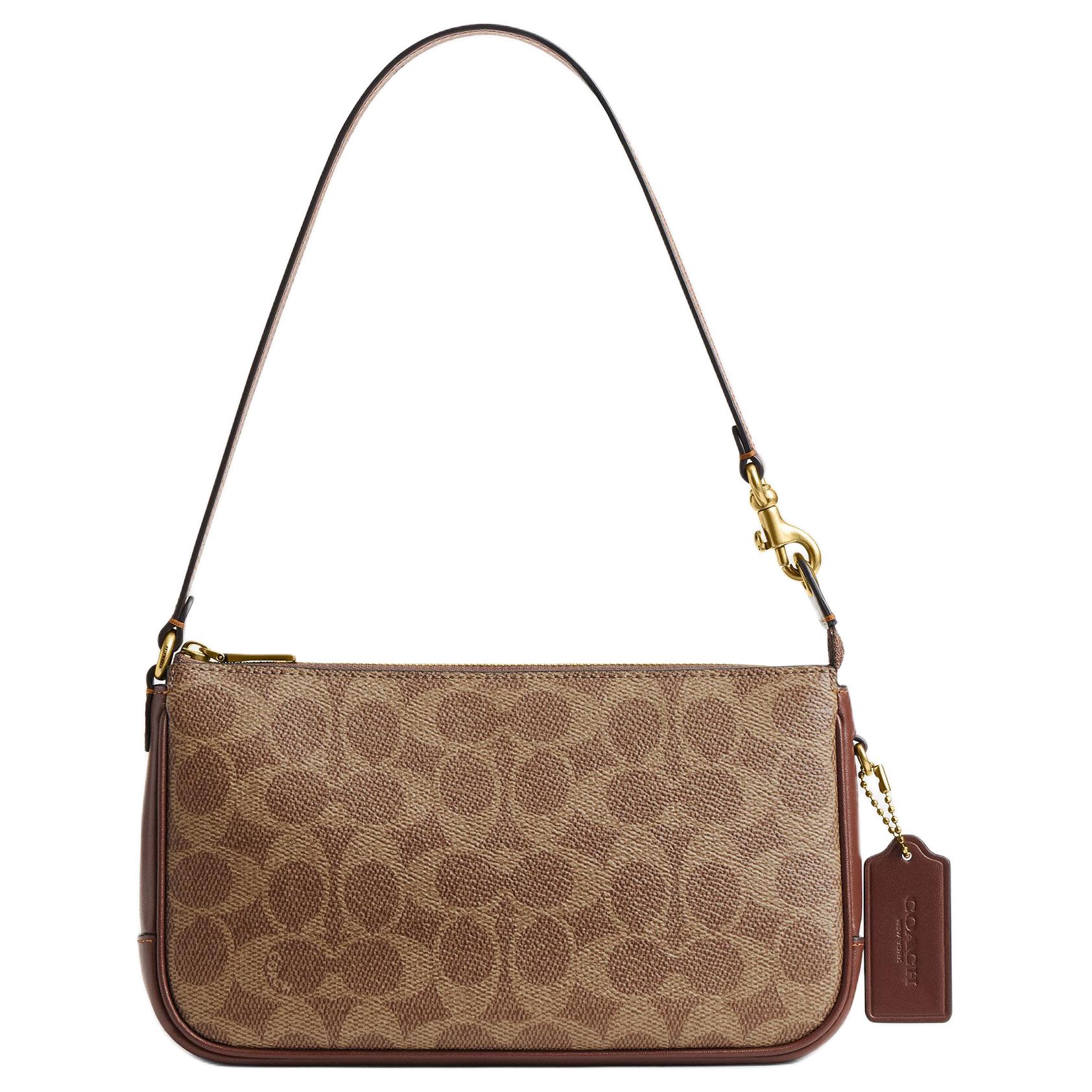 

COACH Искусственная кожа с натуральной кожаная сумка через плечо маленькая женская коричневая желтая