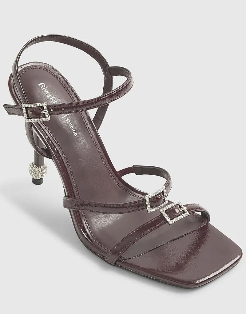 Босоножки River Island Patent с декоративными ремешками на каблуке, темно-красного цвета — фото 4