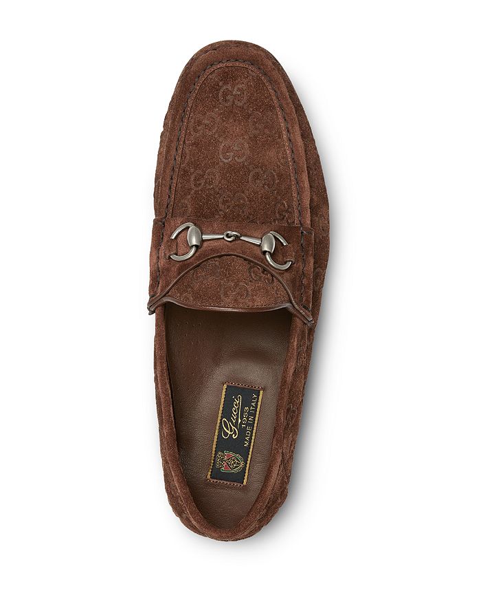 Мужские роскошные замшевые мокасины GG Horsebit Gucci, коричневый — фото 3