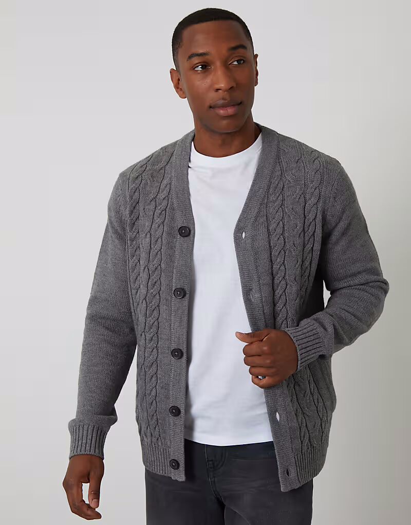 

Кардиган Cable с V-образным вырезом, средне-серый Threadbare