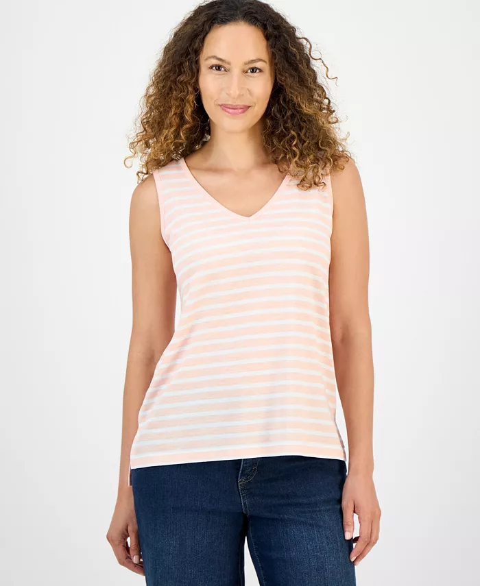 

Облегающий полосатый топ Petite Striped Easy Fit Style & Co, розовый