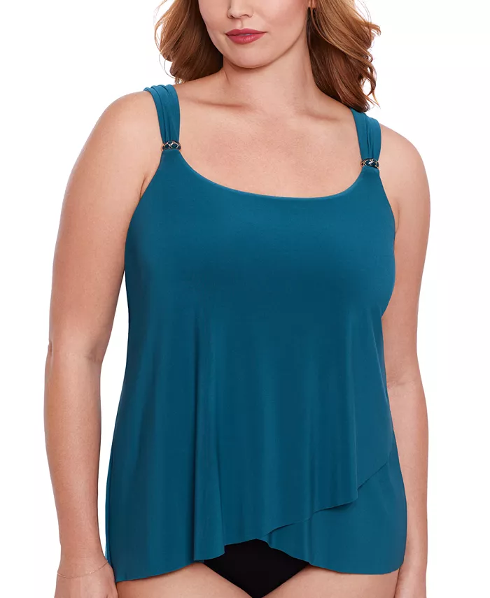 

Топ-танкини асимметричный с драпировкой Plus Size Razzle Dazzle Miraclesuit, зеленый