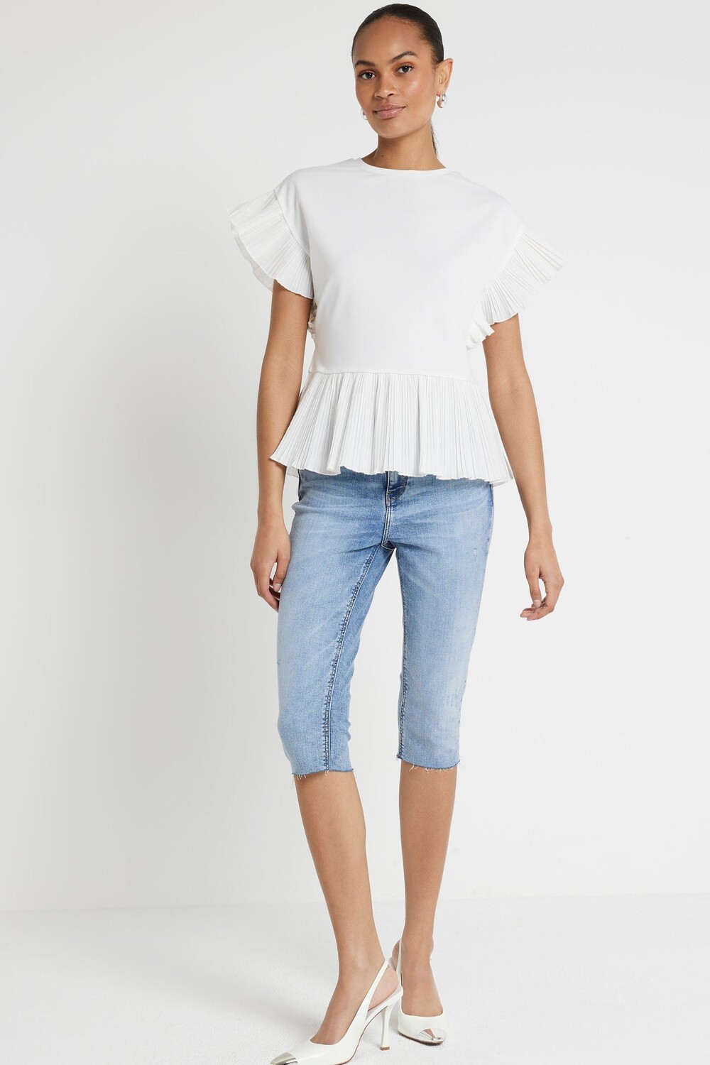 

Футболка с плиссированным низом River Island, бежевый