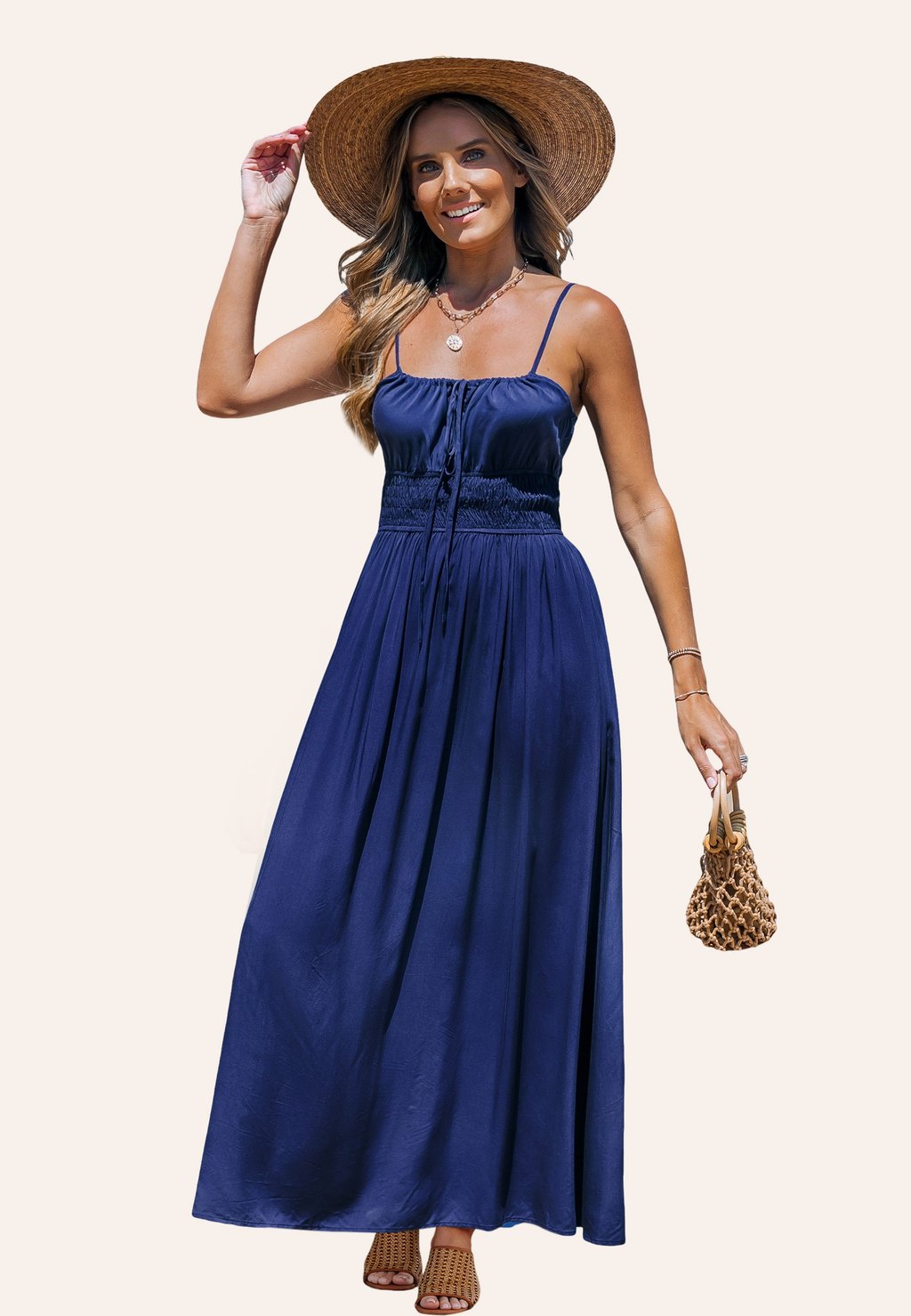 

Платье макси ENCHANTING WITH SMOCKED WAIST Cupshe, темно-синий