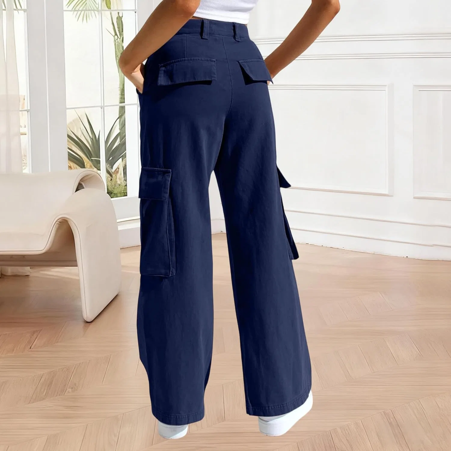 Джинсы карго с высокой посадкой, Wide Leg, Синие — фото 3