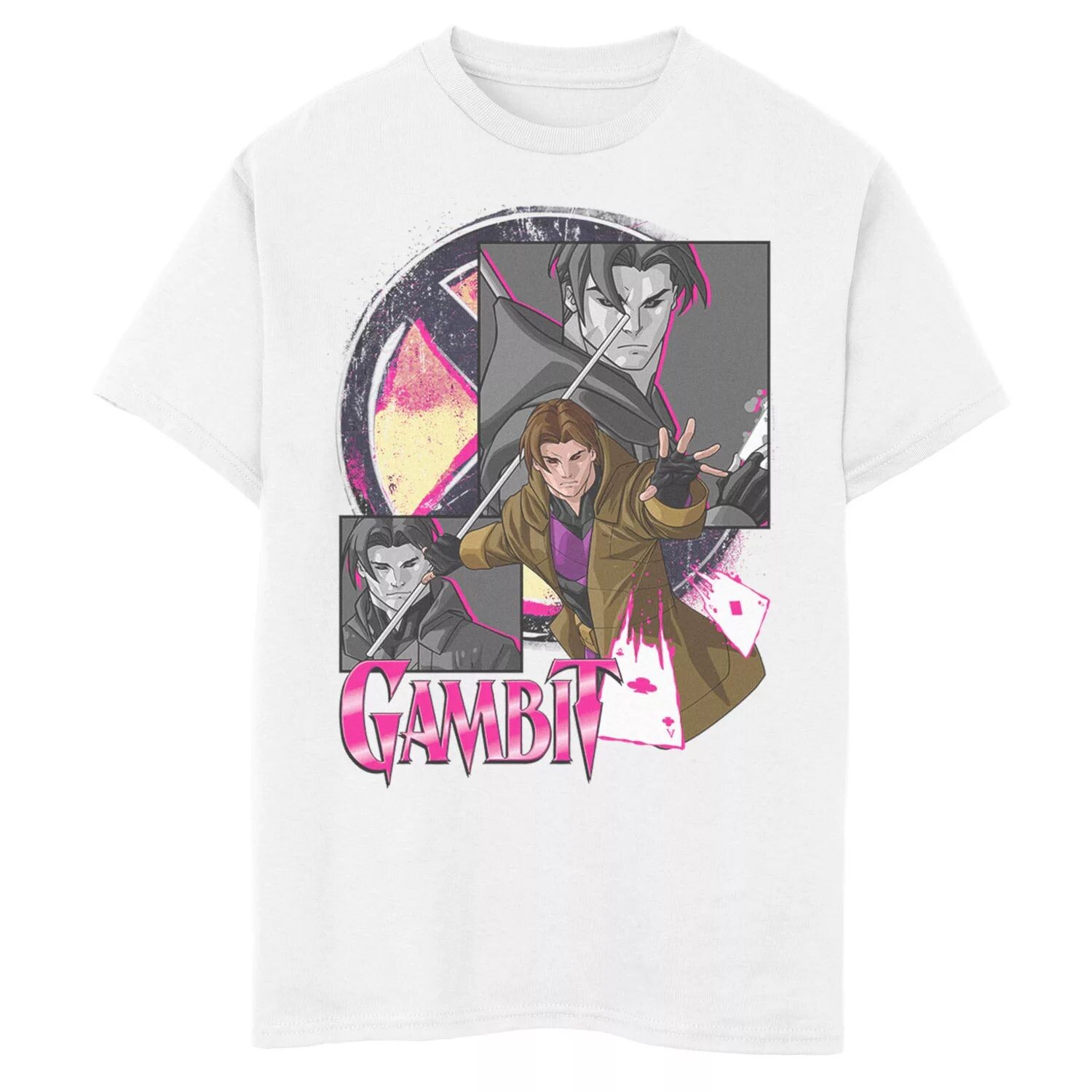 

Футболка с графическим рисунком и логотипом Marvel X-Men Gambit для мальчиков 8–20 лет Licensed Character, белый