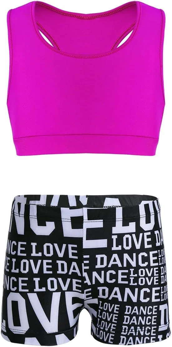 Детский спортивный комплект Freebily, топ и леггинсы, Rose&black