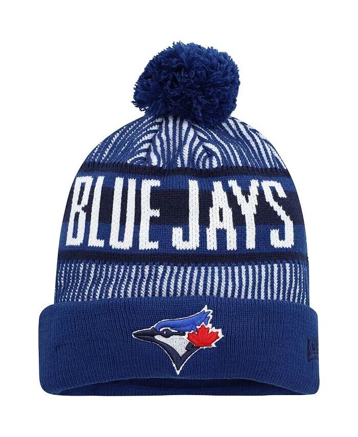 

Мужская вязаная шапка в полоску с манжетами и помпоном Royal Toronto Blue Jays New Era
