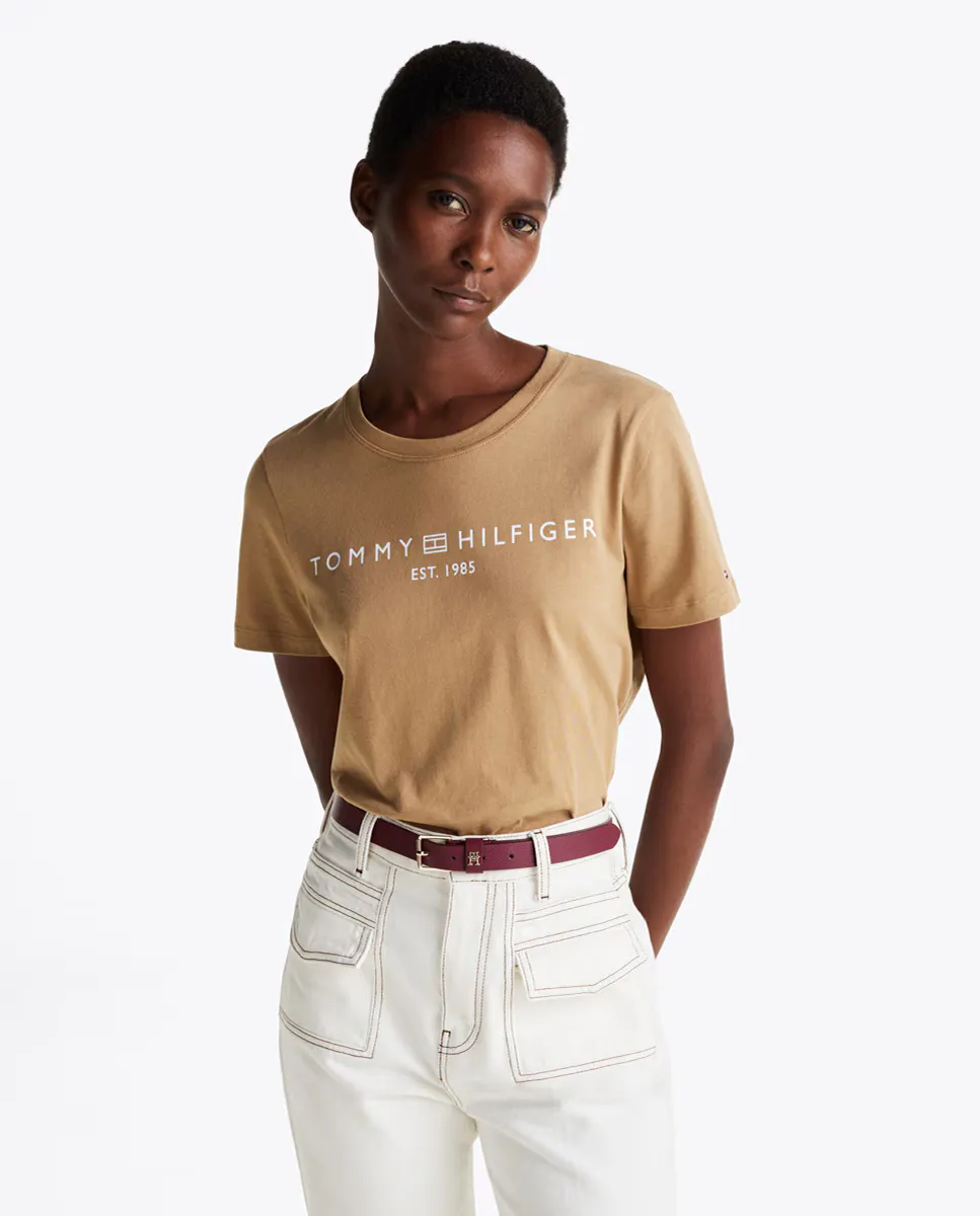 

Женская однотонная футболка с короткими рукавами и круглым вырезом Tommy Hilfiger, коричневый