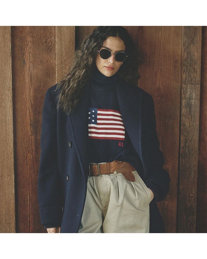 Хлопковый свитер с круглым вырезом Polo Ralph Lauren с американским флагом, синий — фото 2