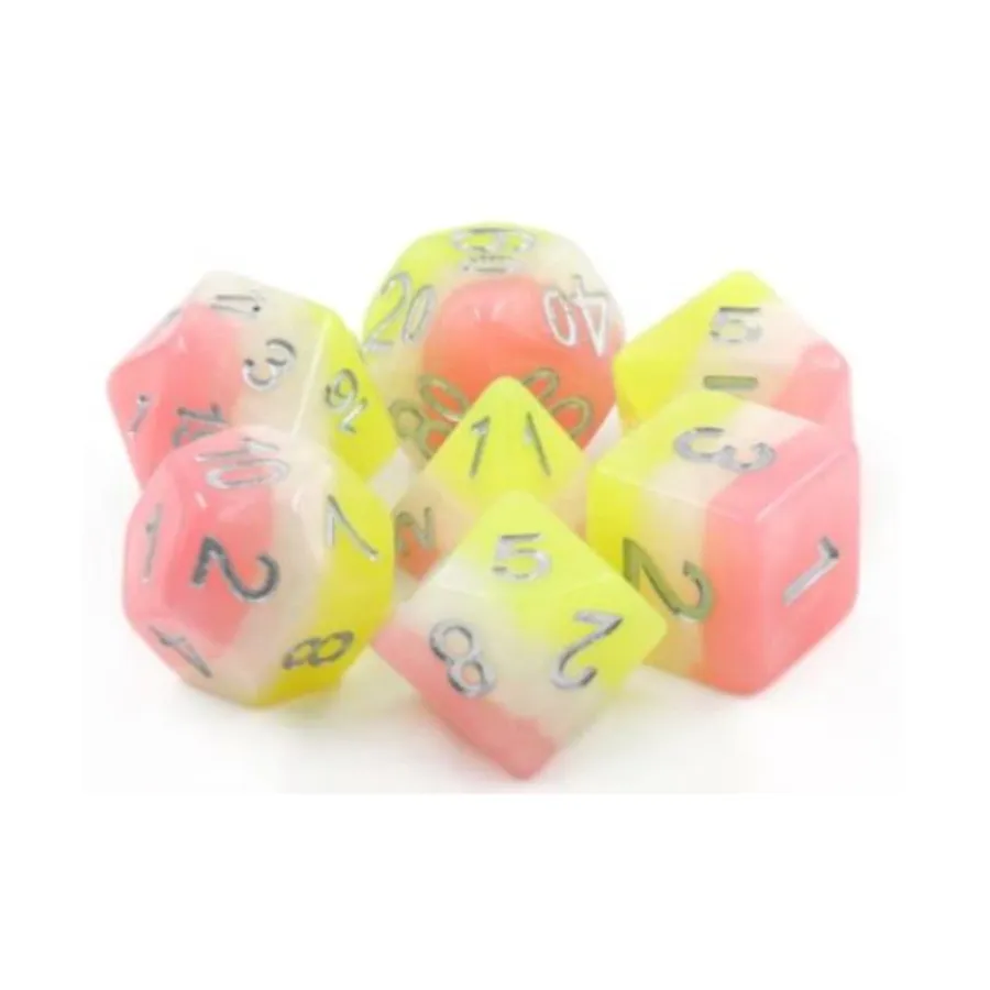 

Набор Poly - Posey с серебром (7), Dice Sets - Resin/Acrylic - Red, Orange, Yellow, & Pink (Foam Brain Games)
