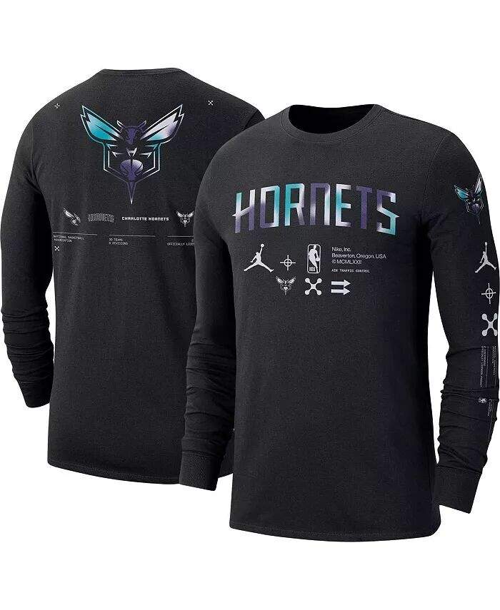 

Мужская черная футболка с длинным рукавом Charlotte Hornets Essential Air Traffic Control Jordan