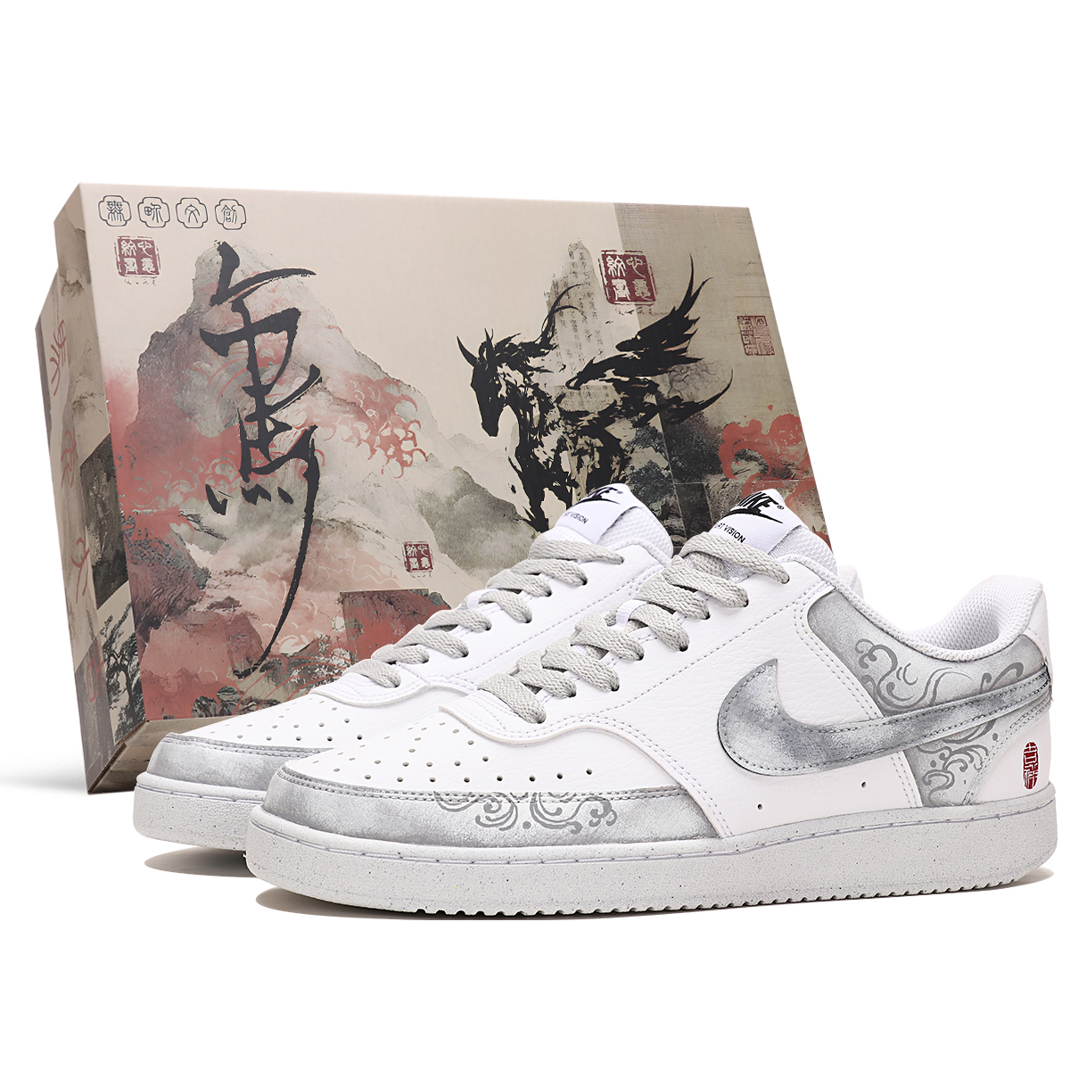 

Nike Court Vision 1 Abrasion Resistant Low top Skateboard Shoes мужские серо-белые