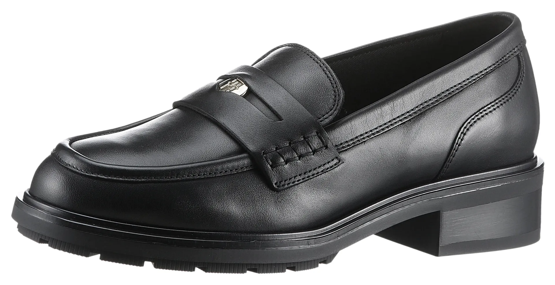 

Лоферы Tommy Hilfiger "TH PENNY LOAFER", деловая мода, блочный каблук, тапочки, полуботинки с декоративным ремешком, черный