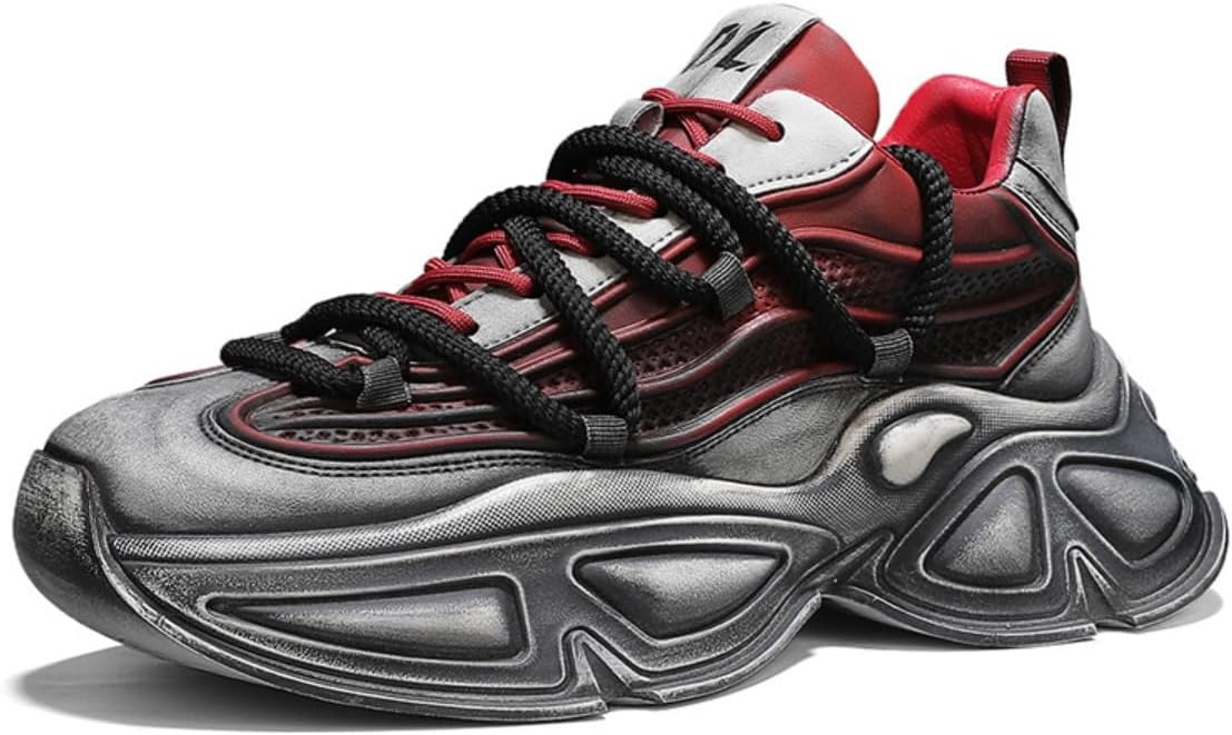 

Мужские кроссовки Y2K с дерзким современным дизайном, верх из кожи и сетки, удобные и дышащие, для ходьбы, с увеличением роста на 4 см, для повседневной носки Zixcplaz, красный