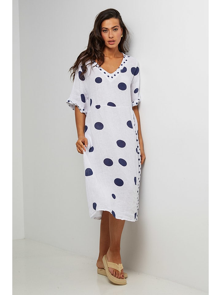 

Le Monde du Lin Льняное платье бело-темно-синего цвета