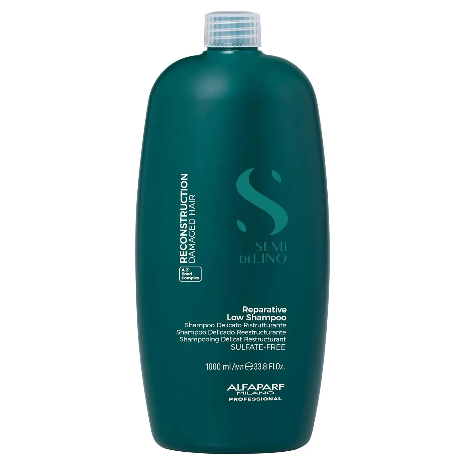 ALFAPARF MILANO Semi di Lino Reconstruction Bond Repair Shampoo - восстанавливающий шампунь для окрашенных, осветленных и поврежденных волос, без сульфатов, защищает цвет, восстанавливает структуру и эластичность 1000 мл (.)
