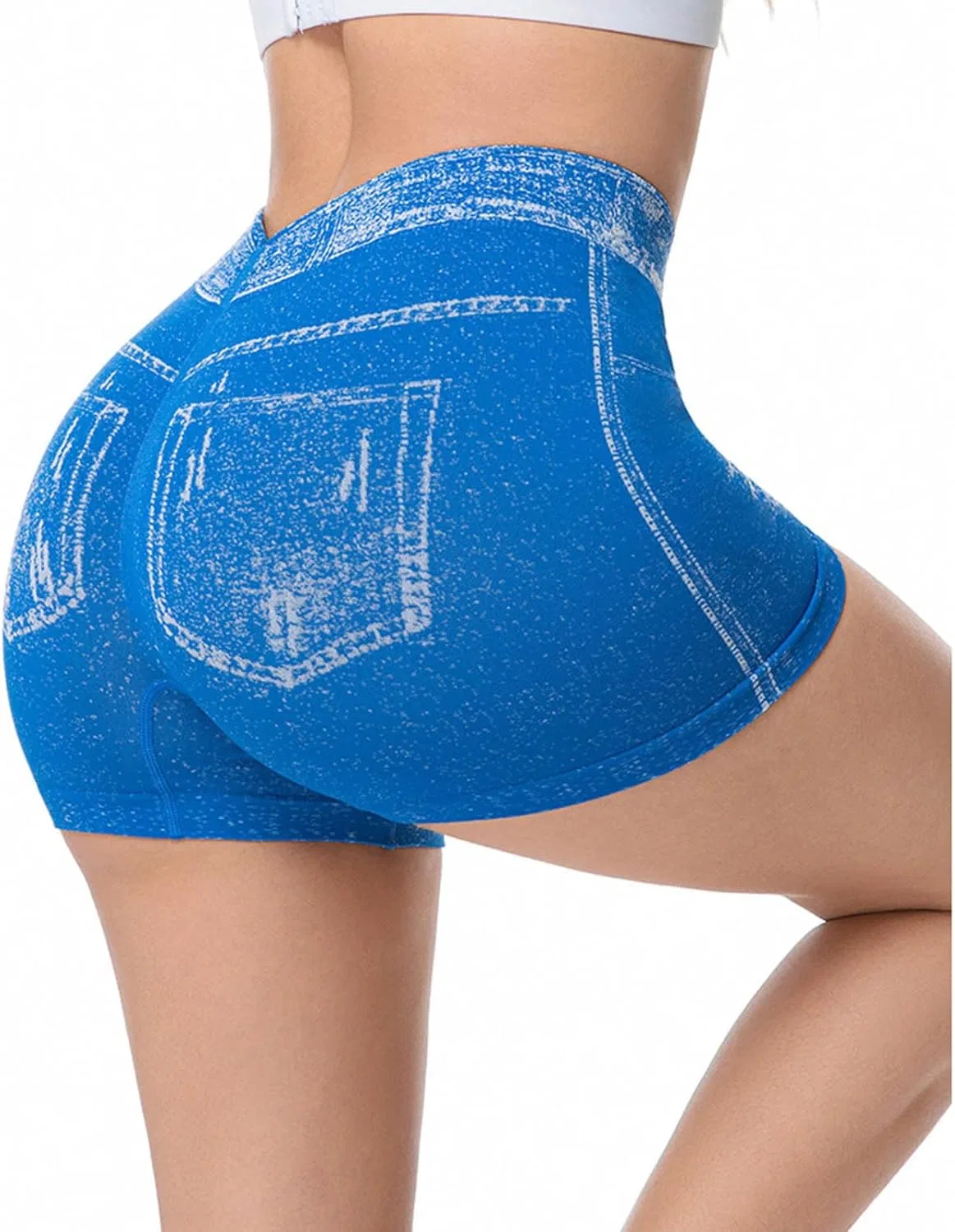 Женские шорты джинсовые леггинсы Mid Rise Butt Lifting, Sky Blue — фото 4