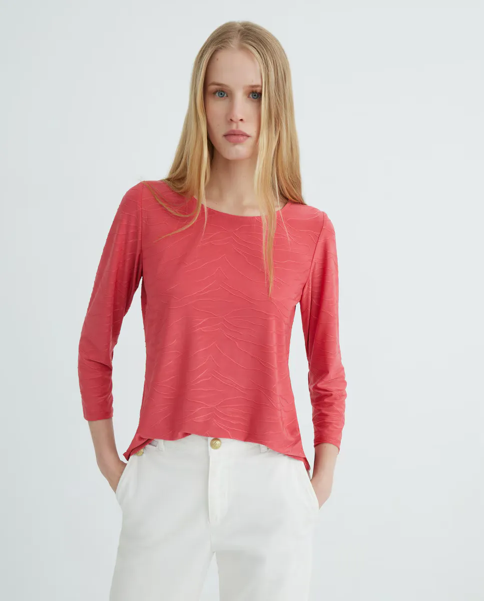 

Женская однотонная жаккардовая футболка с рукавом 3/4 Zermatt, коралловый