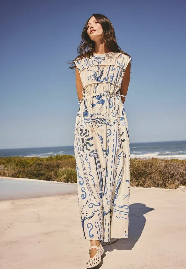 Платье Regular fit tie side midi summer dress . maxi dress Next, синий принт
