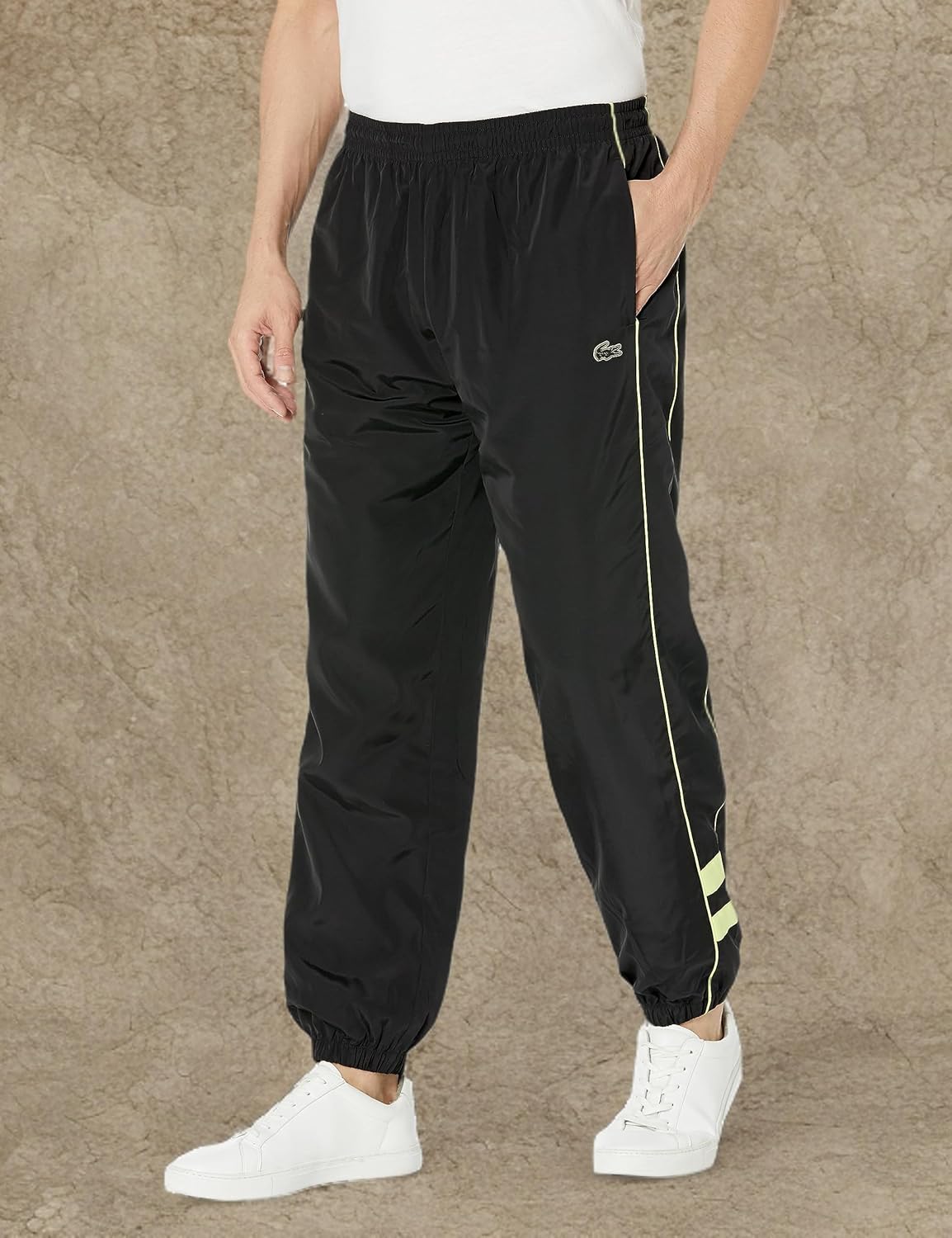 Lacoste мужские спортивные штаны с контрастными деталями, свободный крой, Black/Limeira — фото 3