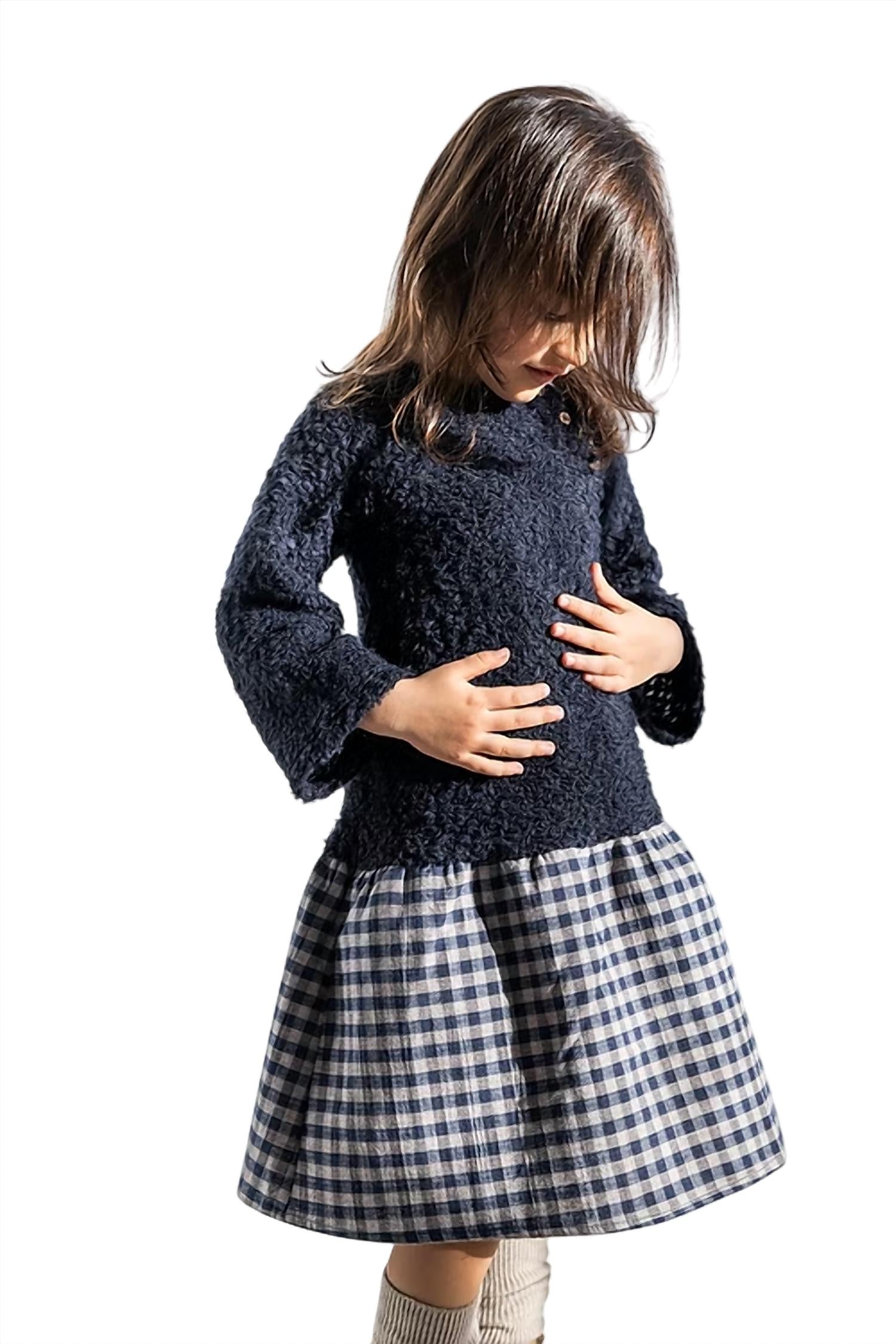 

Платье для девочек с заниженной талией в сине-многоцветном Petit Indi