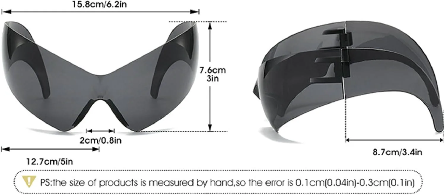 

Большие солнцезащитные очки в стиле панк Y2K для женщин, модные ретро-очки 2000-х годов, обтекаемые, без оправы, солнцезащитные очки для дам mincl, Gray Red