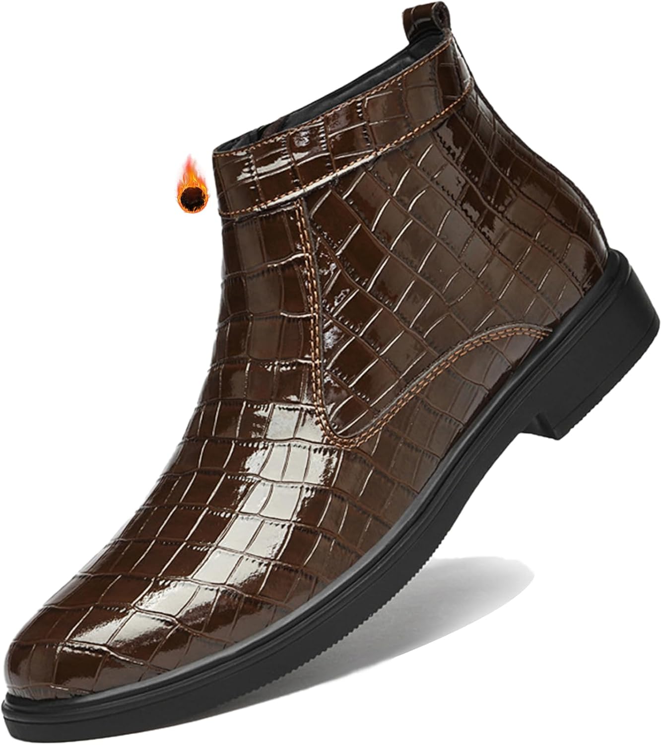 

Мужские модные ботинки ADKGBE Челси из лакированной кожи с боковой молнией, зимние теплые с плюшевой подкладкой, противоскользящие, на низком массивном каблуке, классические ботильоны для свадеб, вечеринок, деловой и официальной одежды, коричнев...