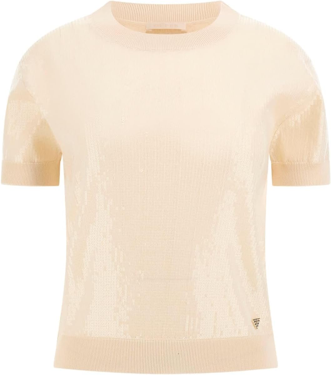 

GUESS Женский короткий рукав Juniper с пайетками свитер, Vanilla Blush