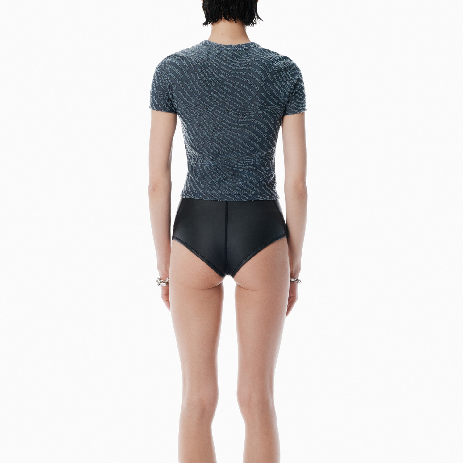 Топ с коротким рукавом и тиснением логотипа Alexander Wang, серый — фото 3