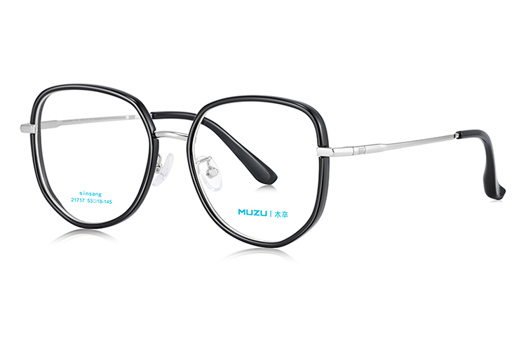 

MUZU Унисекс очки для зрения, Black and silver 0 degree anti-blue light flat mirror