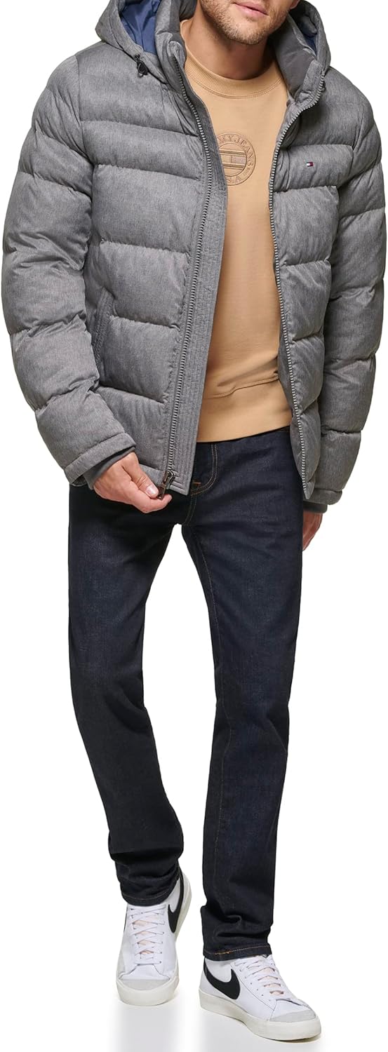 Мужская куртка-пуховик Tommy Hilfiger с капюшоном (стандартная и для больших и высоких), Heather Grey — фото 2