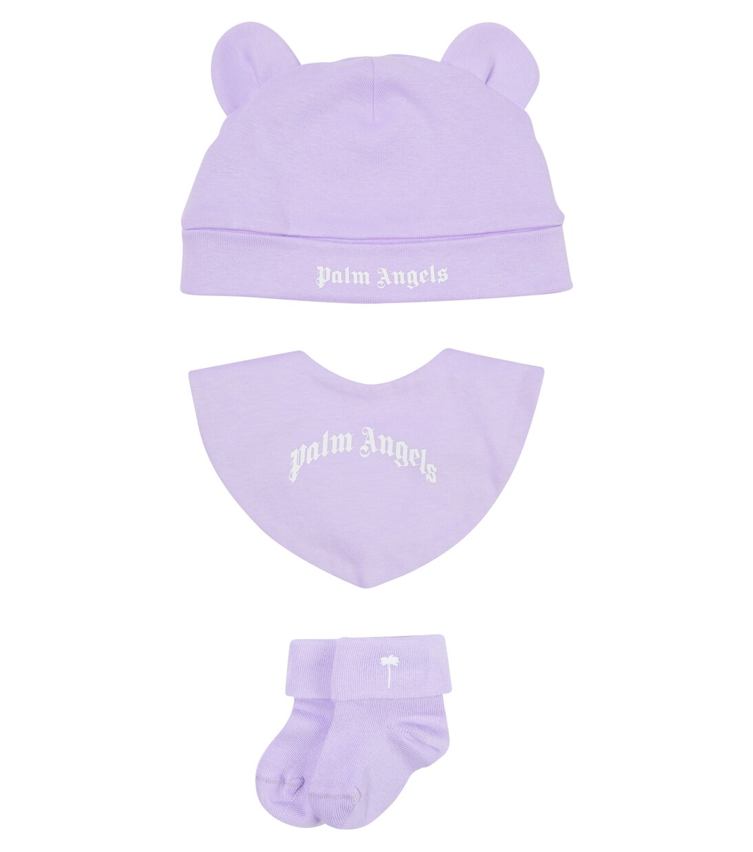 

Детский комплект: шапочка, носки и нагрудник Palm Angels Kids, Lilac White