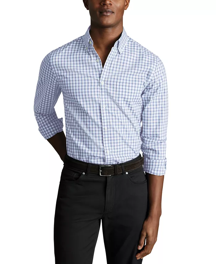 

Мужская рубашка на пуговицах в клетку с длинным рукавом Slim Fit Charles Tyrwhitt, синий
