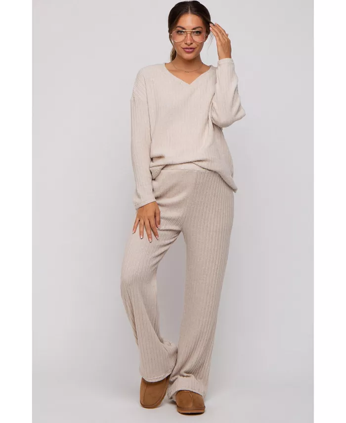 

Беременная пижама с длинными рукавами из мягкого ребристого трикотажа Pinkblush, загар/бежевый
