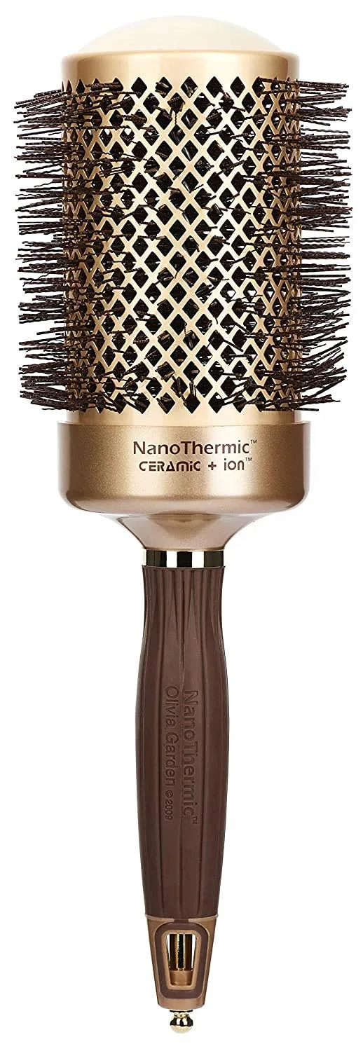 Термощетка для укладки волос Olivia Garden NanoThermic Ceramic + Ion Round Thermal Hair Brush - не электрическая - профессиональная щетка для нормальных и густых волос. 7 см, Gold / Chocolate