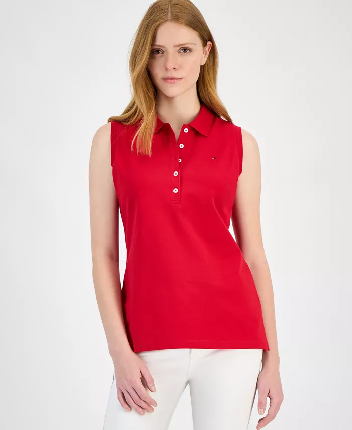 

Женская безрукавка-поло из пике однотонного цвета Tommy Hilfiger, красный