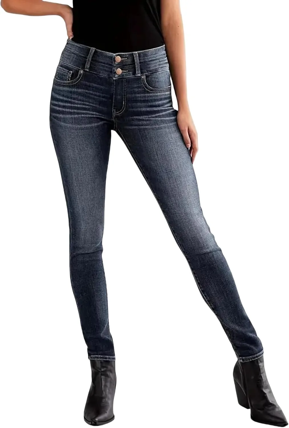 

Джинсы женские High-Waisted Tummy Tuck с двойной пуговицей, Stretch, Blue-Gray