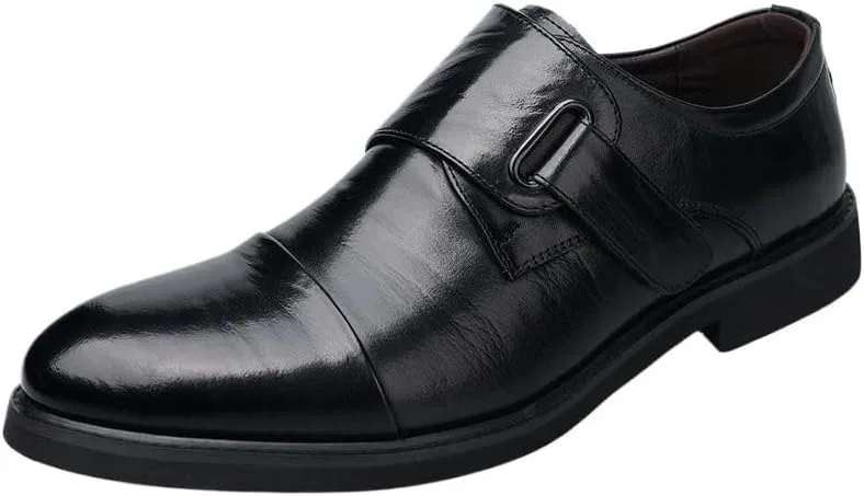 Туфли монашеские кожаные Slip-on Round Toe Anti-Slip, Black UOPYNE