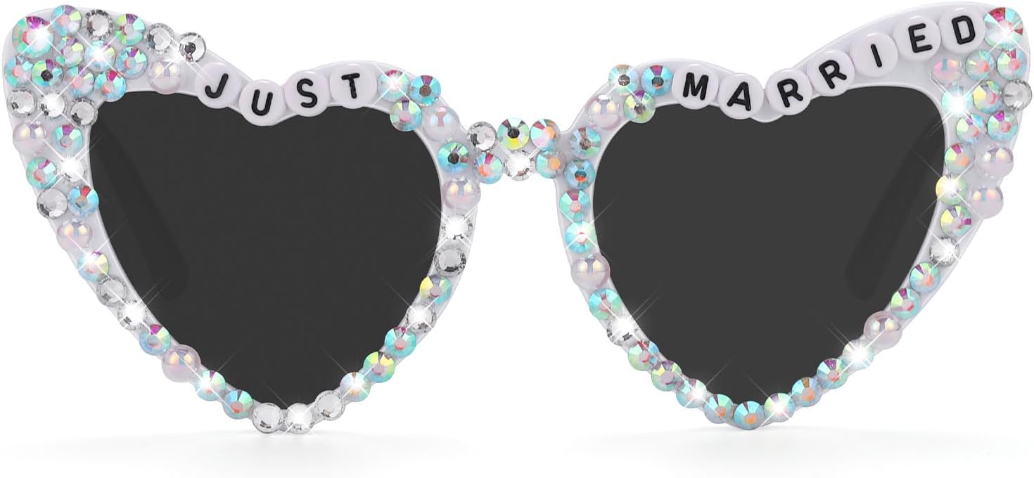 

Очки Etercycle в форме сердца, солнцезащитные очки в форме сердца для девичника, женские солнцезащитные очки со стразами "Just Married" в подарок невесте на свадьбу или девичник, Diamond White