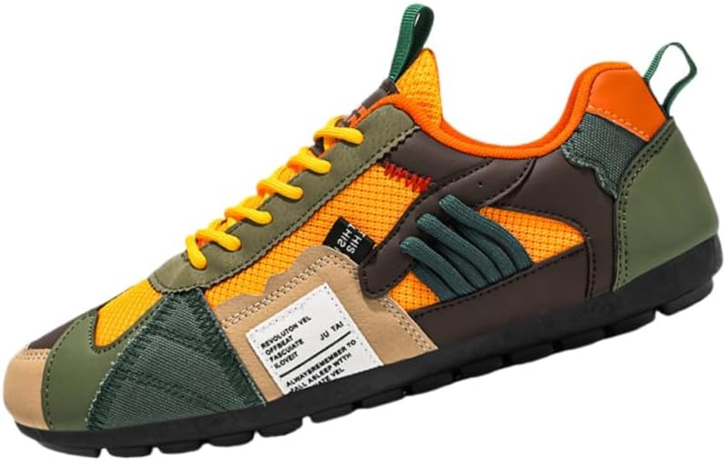 

Мужские спортивные кроссовки больших размеров с дышащей сеткой - летний верх из ПУ, резиновая подошва амортизационная стелька из EVA, комфортные во все сезоны, низкий дизайн на шнуровке Fmshi, зеленый/оранжевый/коричневый