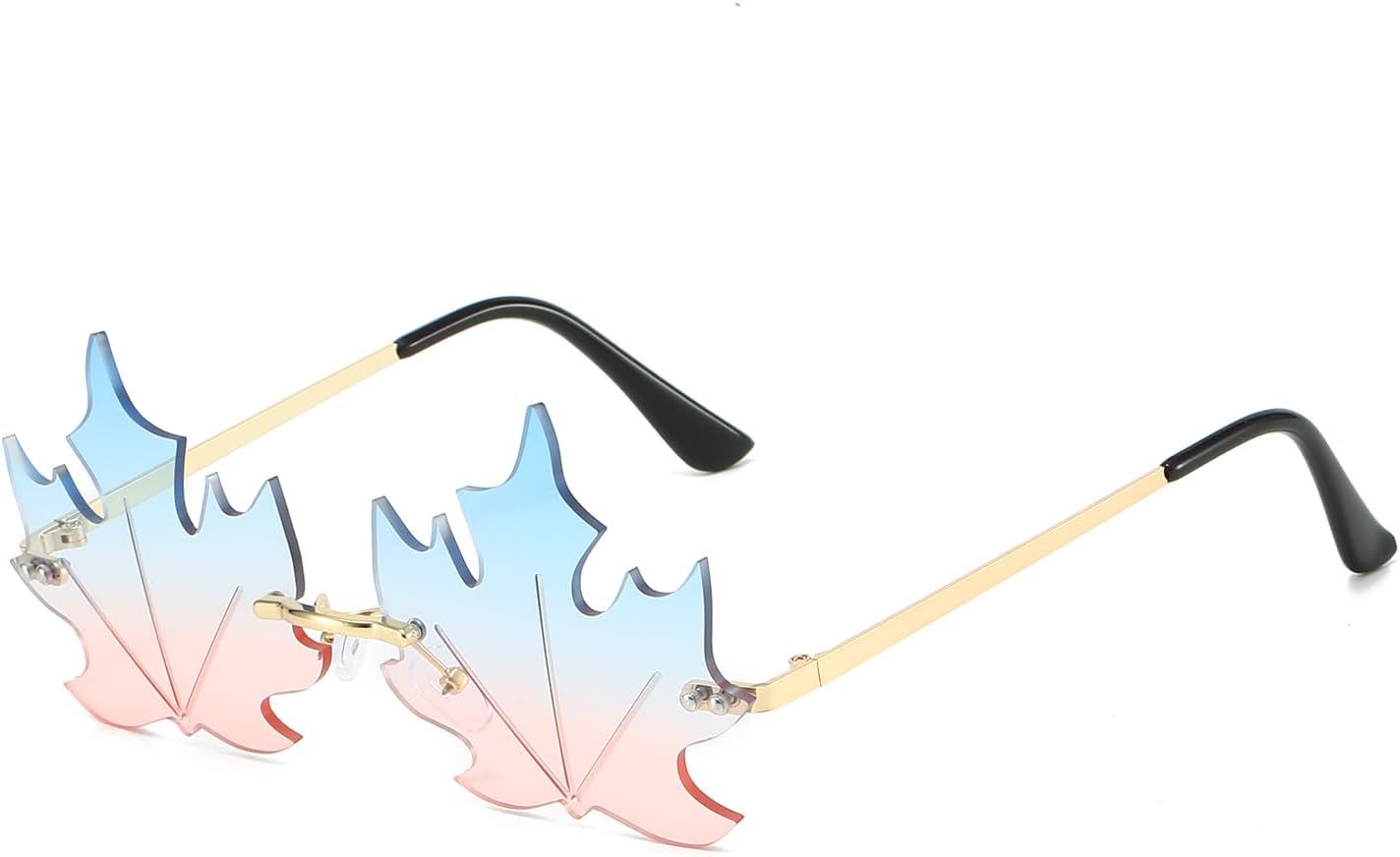 

Модные солнцезащитные очки в форме кленового листа, винтажные, без оправы, с нестандартной металлической рамкой, декоративные очки унисекс для вечеринки или Рождества GNOLONG, Blue Pink