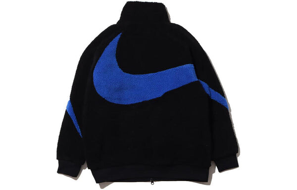 Куртка Nike Sportswear Swoosh Logo Embroidered Reversible Sherpa Fleece Black Blue Jacket Asia Sizing, черный — фото 2
